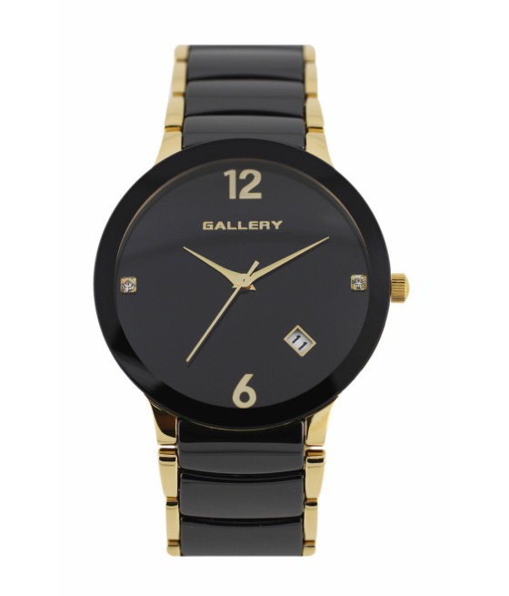 שעון נשים: GALLERY 17343-12
שעון גלרי שחור-ציפוי זהב / קרמי עם 2 אבנים