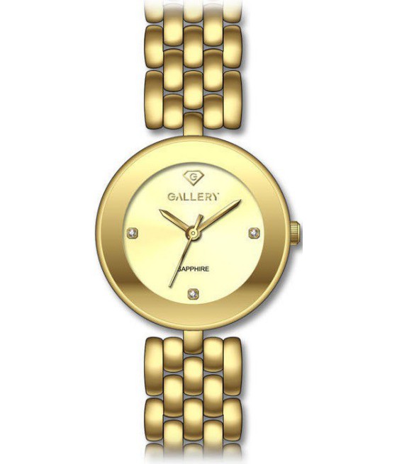 שעון גלרי מתכתי ציפוי זהב לוח צהוב שמפניה לאישה GALLERY 17393-29