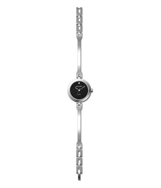 שעון גלרי לאישה בנגל מתכתי כסוף רקע לוח שחור 17395-2