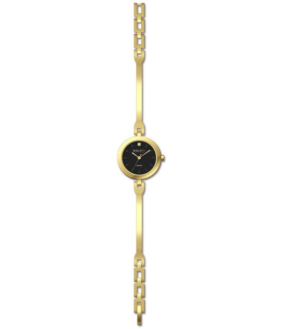 שעון גלרי לאישה בנגל מתכתי ציפוי זהב צהוב רקע לוח שחור 17395-13
