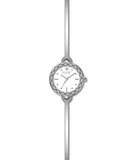 שעון גלרי לאישה בנגל מתכתי כסוף רקע לוח לבן 17403-1