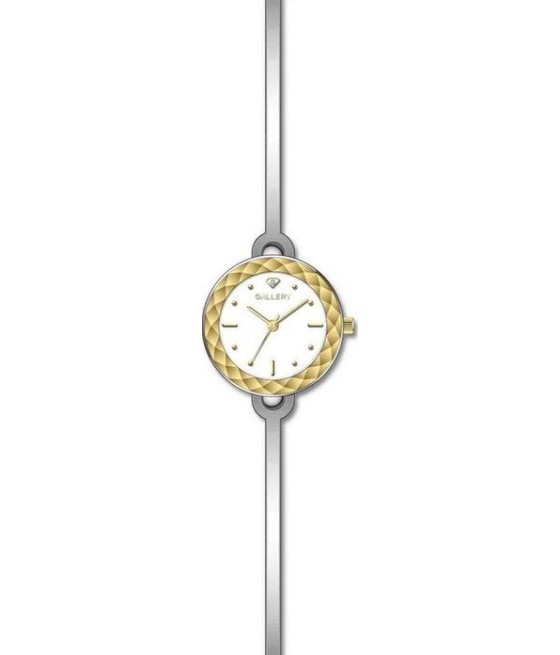שעון גלרי לאישה בנגל מתכתי כסוף משולב ציפוי זהב לוח לבן 17403-15