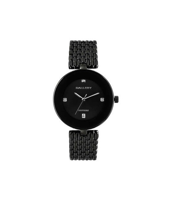 שעון גלרי לאישה מתכתי שחור לוח שחור מחוגים כסופים 17434-22