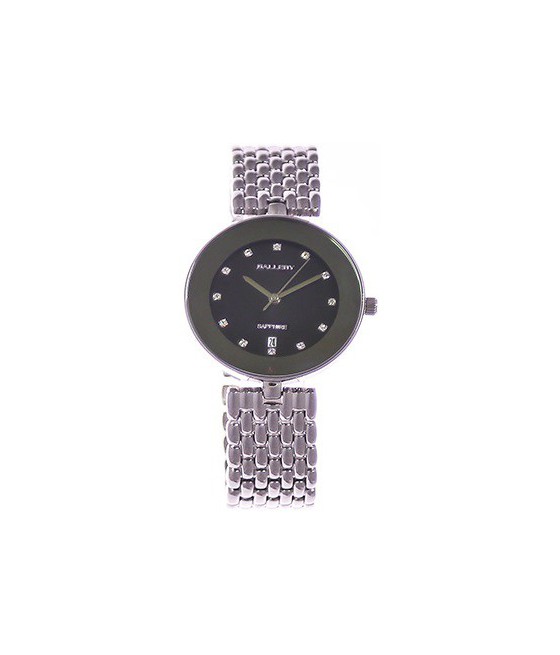 שעון גלרי לאישה מתכתי סגול לוח שחור משובץ 12 אבנים 17486-25