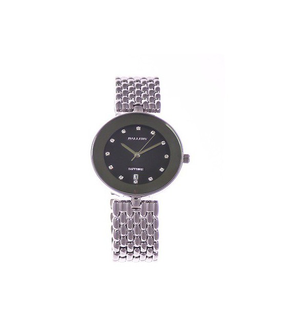 שעון גלרי לאישה מתכתי סגול לוח שחור משובץ 12 אבנים 17486-25