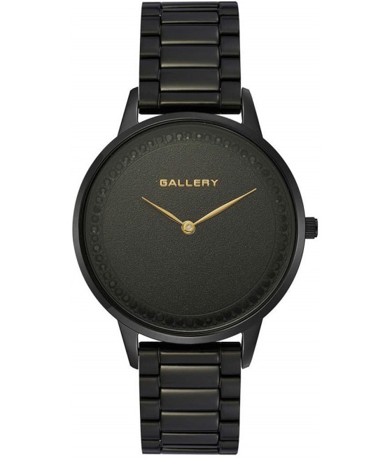 שעון גלרי: GALLERY 17755-21
שעון גלרי מתכתי שחור עם לוח משובץ אבנים שחורות.