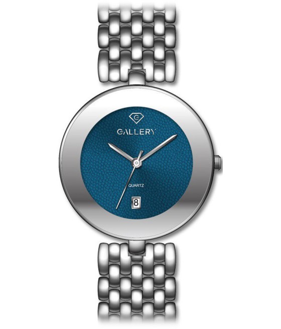 שעון גלרי לאישה: GALLERY 17763-33
שעון מתכתי כסוף / לוח כחול פתיתי שלג / מחוגים כסופים ללא סימני שעה .