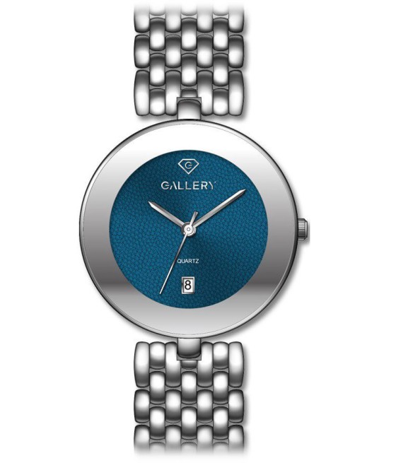 שעון גלרי לאישה: GALLERY 17763-33
שעון מתכתי כסוף / לוח כחול פתיתי שלג / מחוגים כסופים ללא סימני שעה .