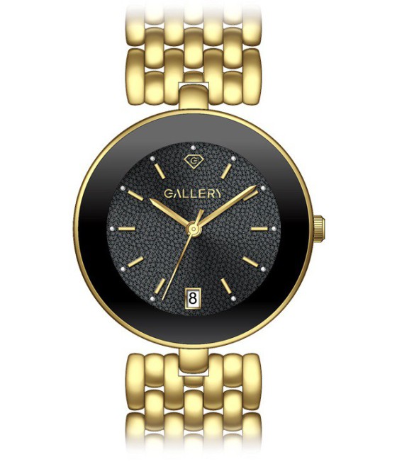 שעון גלרי לאישה: GALLERY 17772-13
שעון מתכתי ציפוי זהב / לוח שחור פתיתי שלג / מחוגים וסימני שעה ציפוי זהב .