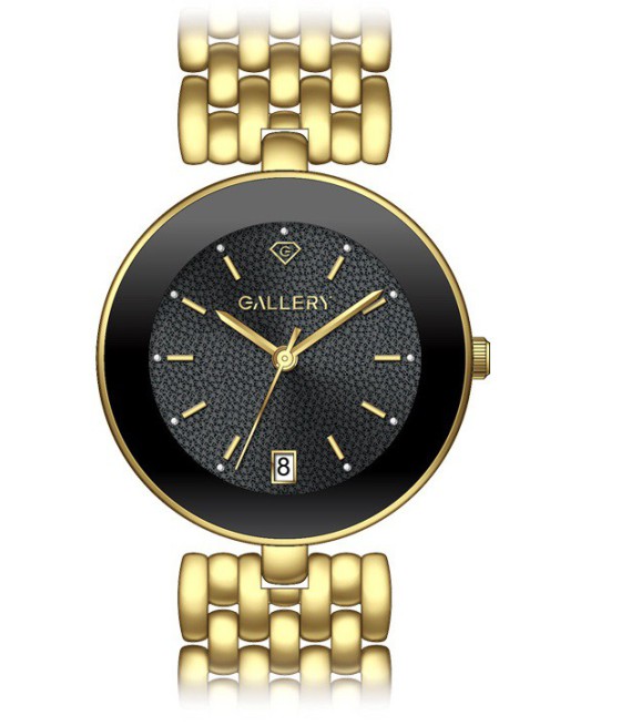 שעון גלרי לאישה: GALLERY 17772-13
שעון מתכתי ציפוי זהב / לוח שחור פתיתי שלג / מחוגים וסימני שעה ציפוי זהב .