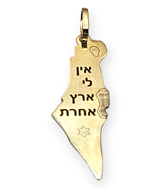 תליון זהב ארץ ישראל אין לי ארץ אחרת זהב כסף גולפילד ציפוי פלדה חרבות ברזל עיצוב אישי