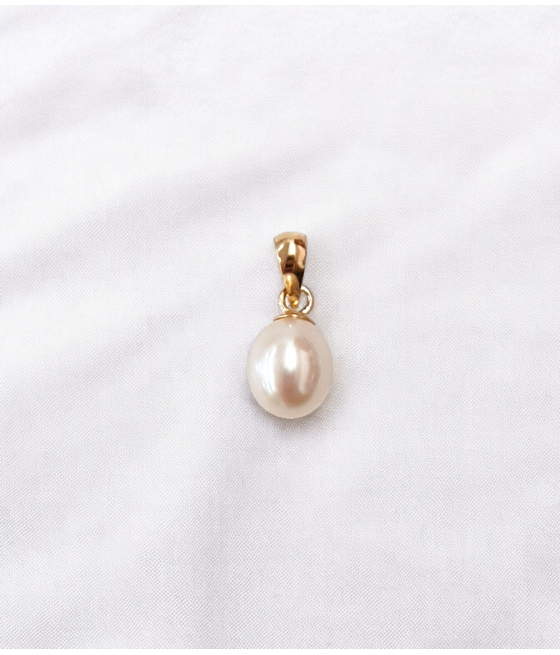 14K Gold Pendant Real Pearl 6.5mm