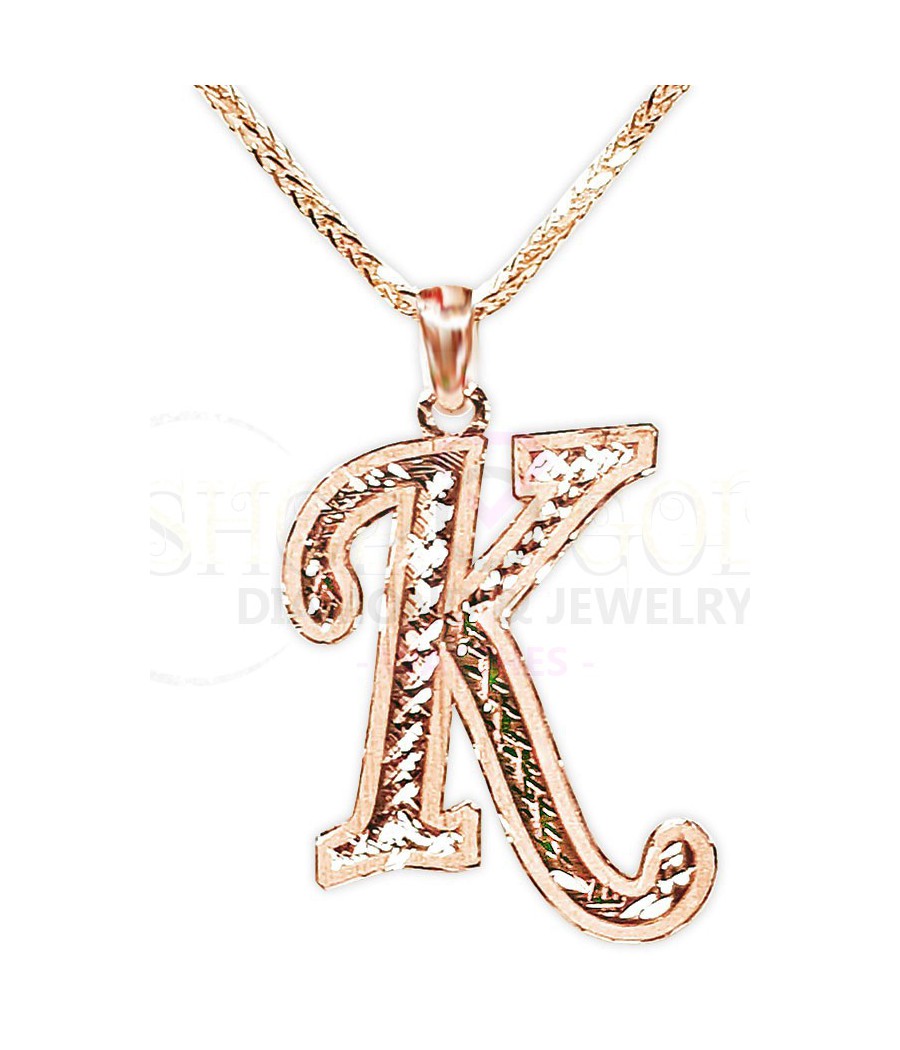 Pendant necklace, letter in any language.