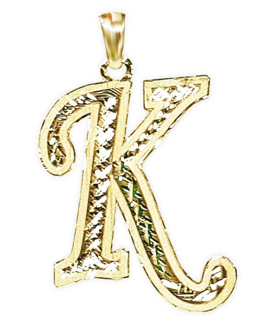 Pendant necklace, letter in any language.