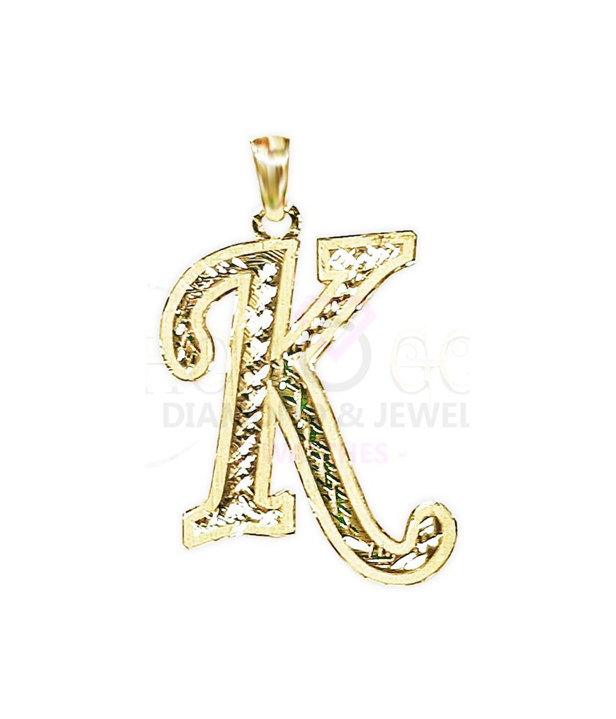 Pendant necklace, letter in any language.