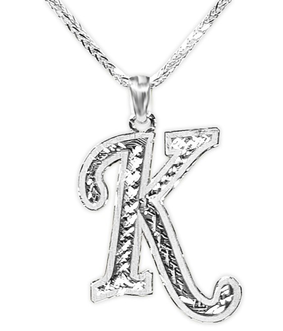 Pendant necklace, letter in any language.