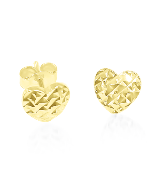 Gold heart earrings , button